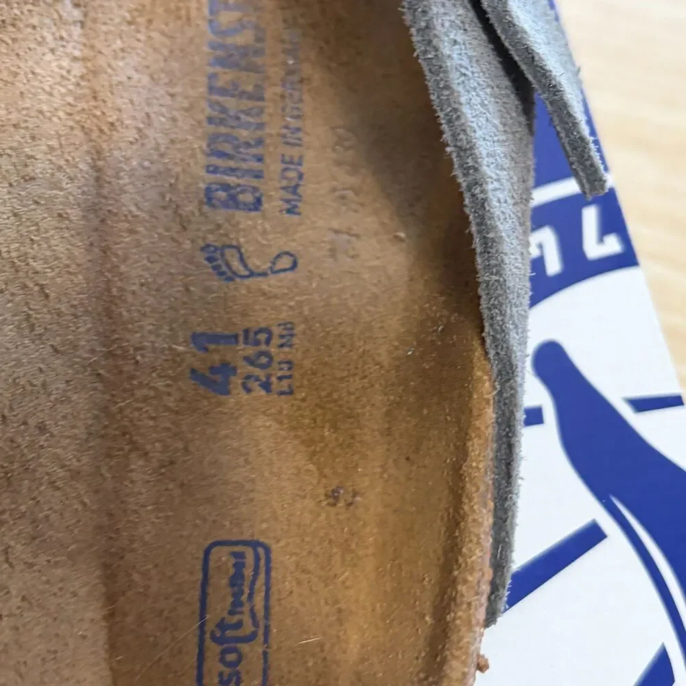 Birkenstock Sandals Arizona Suede Leather Stone Blue Adjustable Strap EUC EU 41